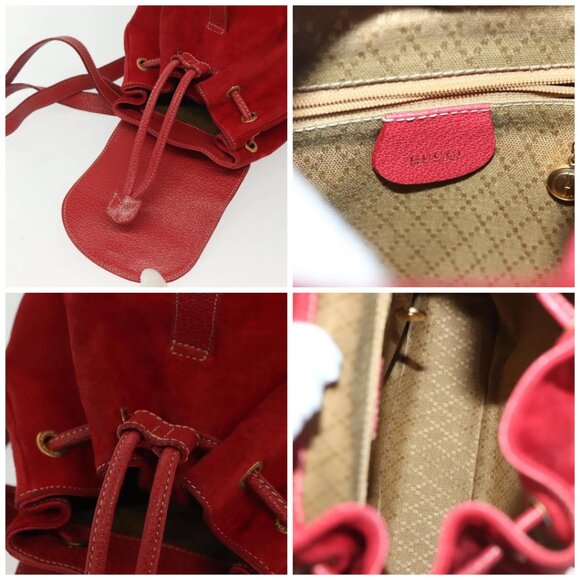 GUCCI Bamboo Backpack Suede Red Gold 003 1705 0030 Auth ep10393 - Picture 15 of 16